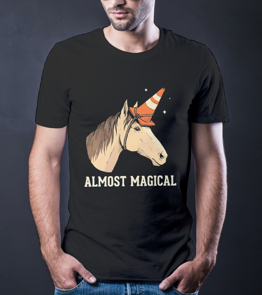 Almost Magical Horse With Traffic Cone Hat T-Shirt