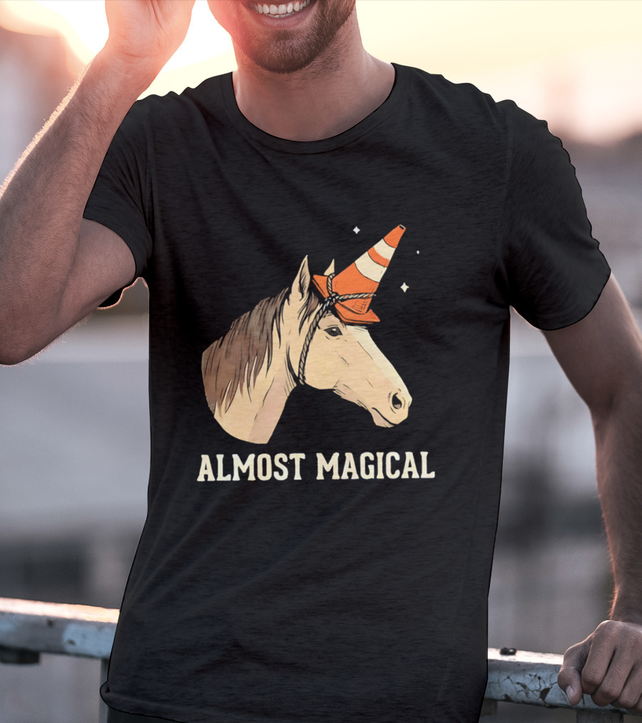 Almost Magical Horse With Traffic Cone Hat T-Shirt