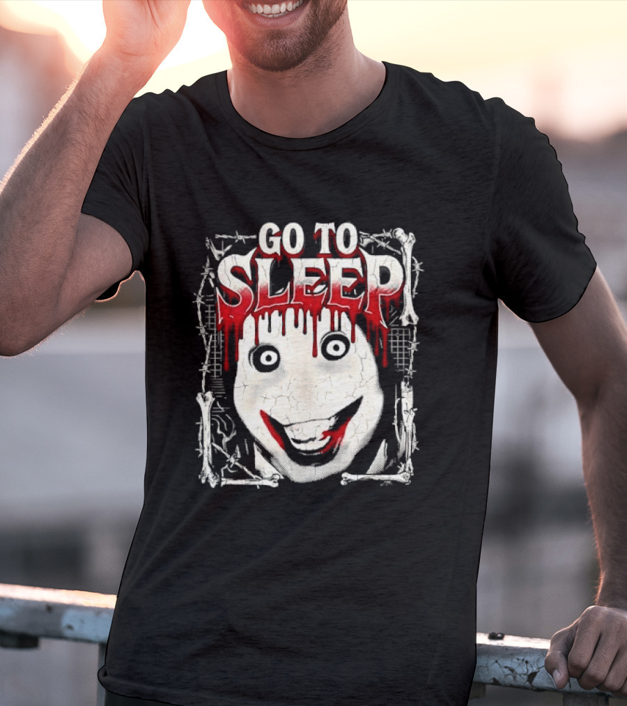 Go To Sleep Creepy Pale Face Bloody Smile Barbed Wire Bones T-Shirt