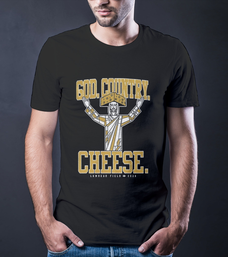 God Country Cheese Lambeau Field 2026 Jesus Statue Wearing Cheesehead T-Shirt