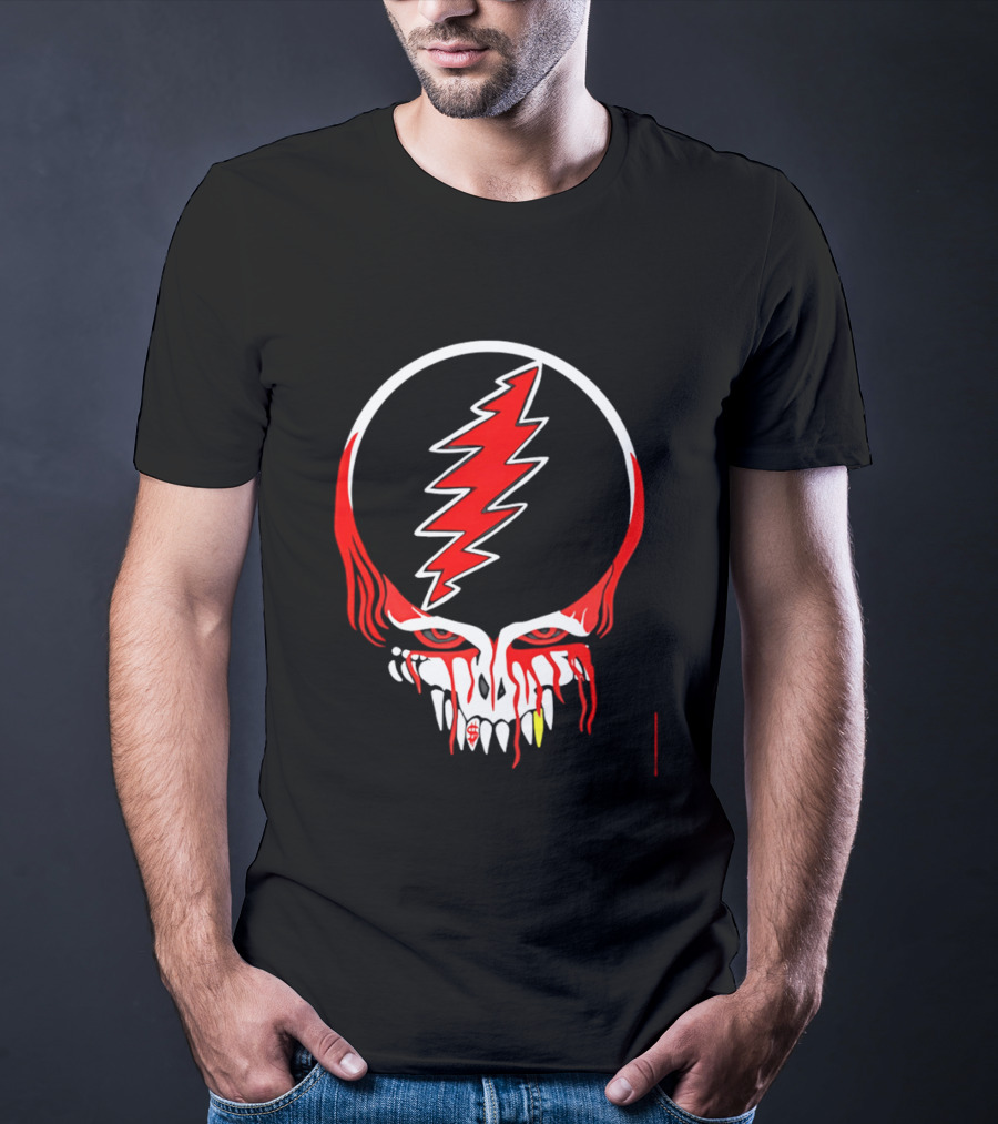 Grateful Dead Steal Your Face Skull Lightning Punk Rock Red White T-Shirt