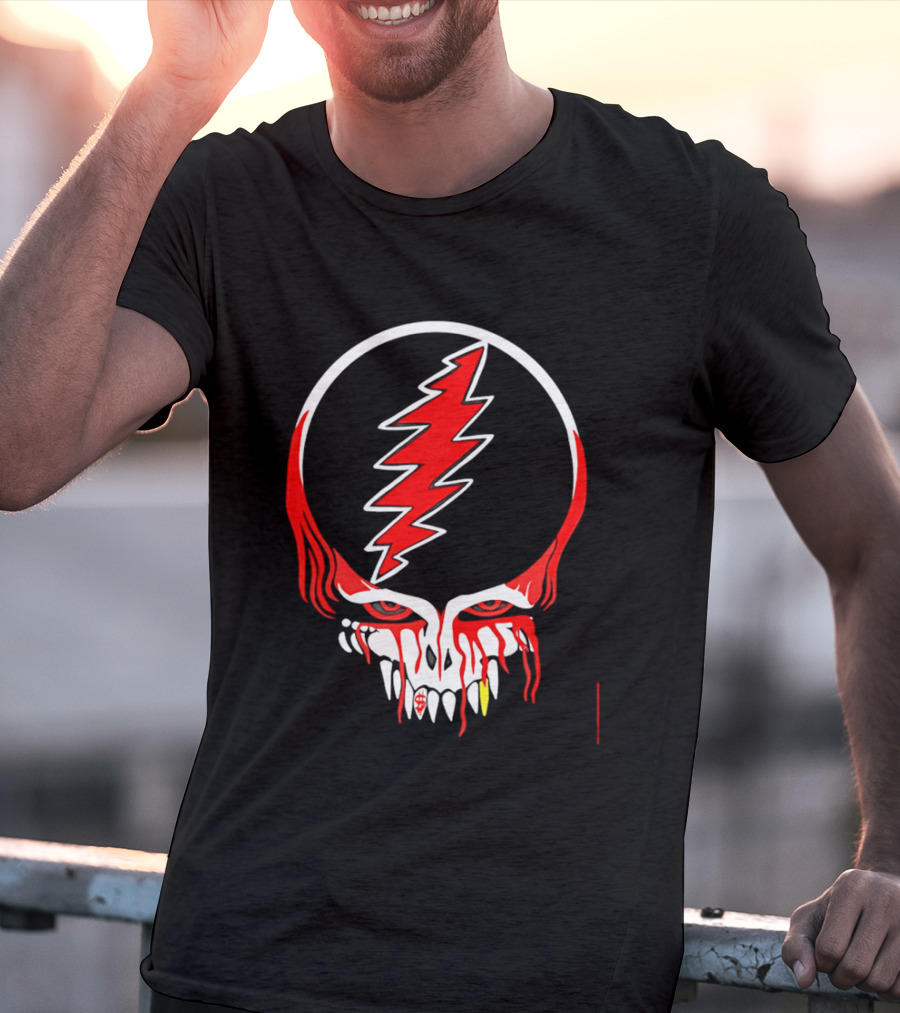 Grateful Dead Steal Your Face Skull Lightning Punk Rock Red White T-Shirt