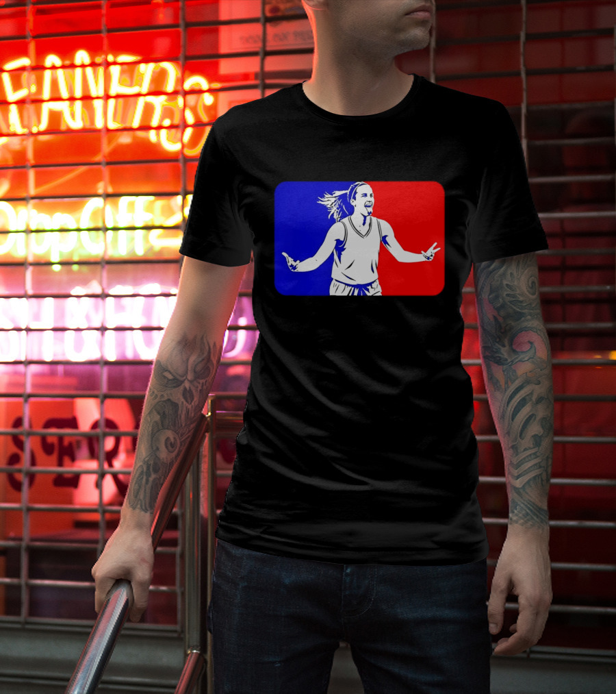 Caitlin Clark Basketball Player Silhouette In Iconic Red And Blue T-Shirt
