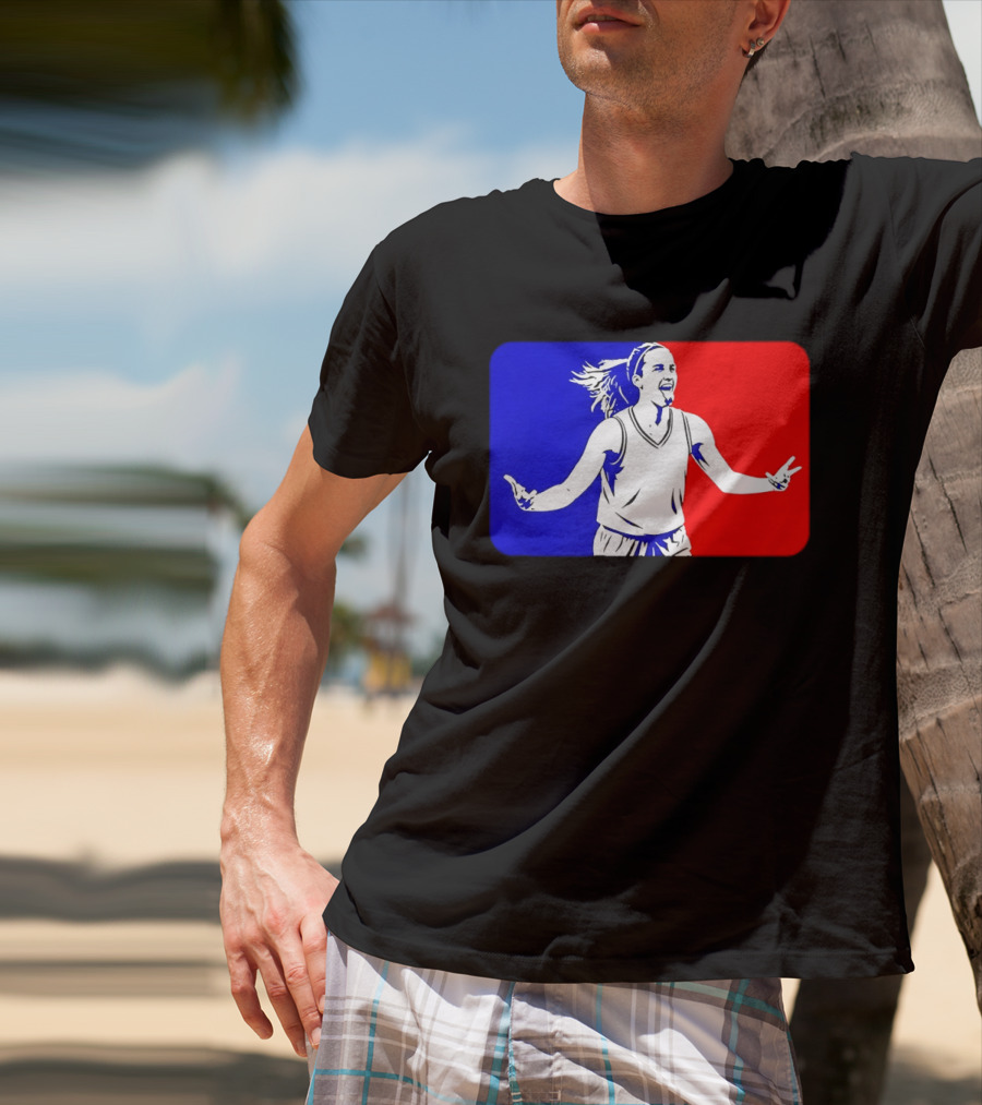 Caitlin Clark Basketball Player Silhouette In Iconic Red And Blue T-Shirt