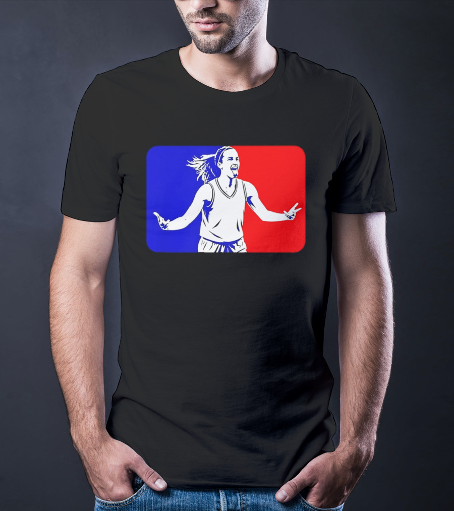 Caitlin Clark Basketball Player Silhouette In Iconic Red And Blue T-Shirt