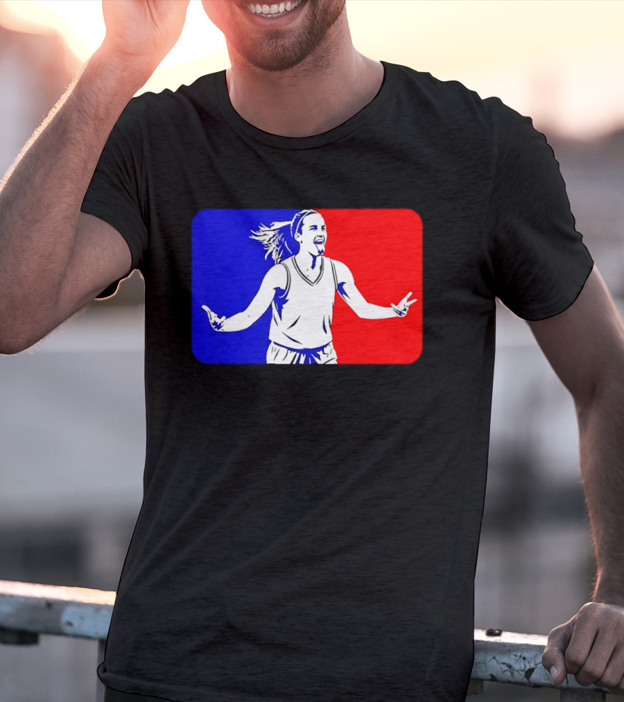 Caitlin Clark Basketball Player Silhouette In Iconic Red And Blue T-Shirt