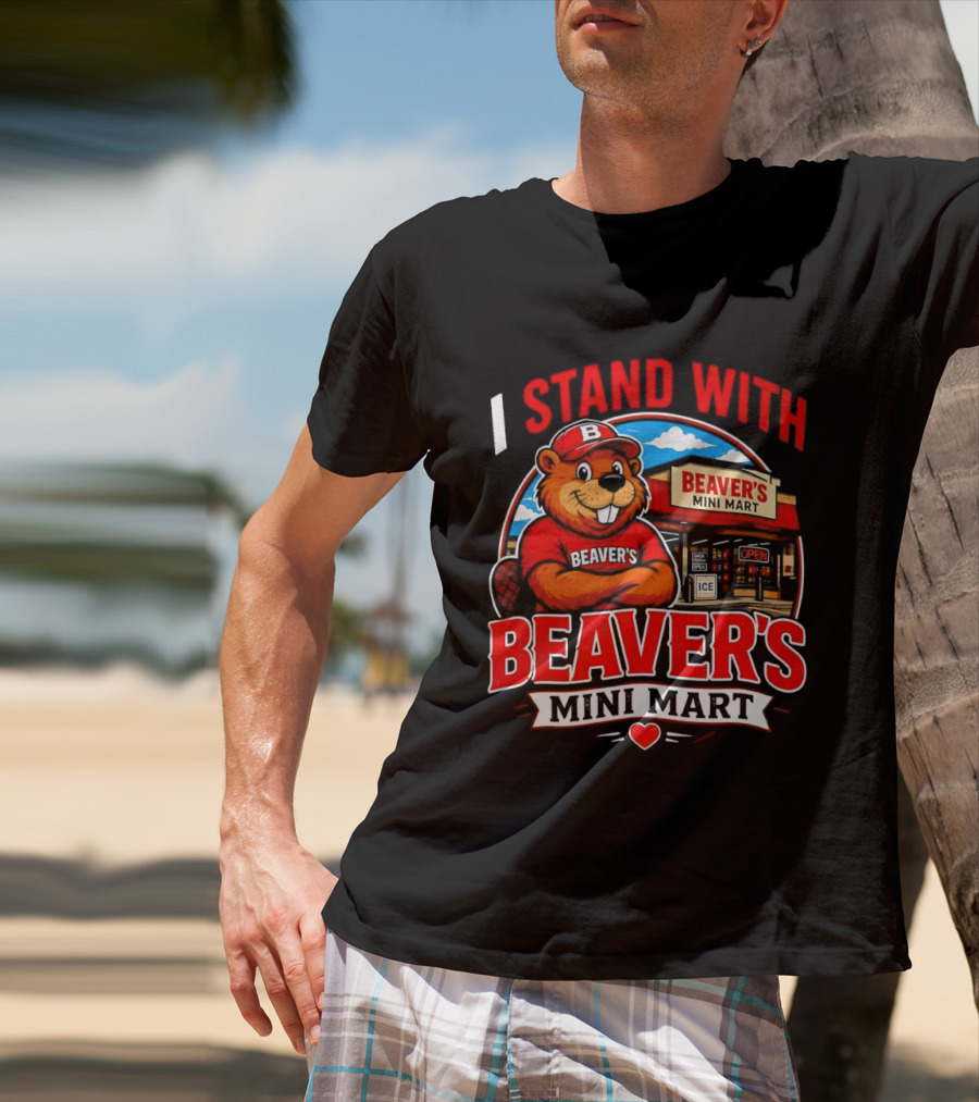 I Stand With Beaver's Mini Mart Cartoon Character Storefront T-Shirt