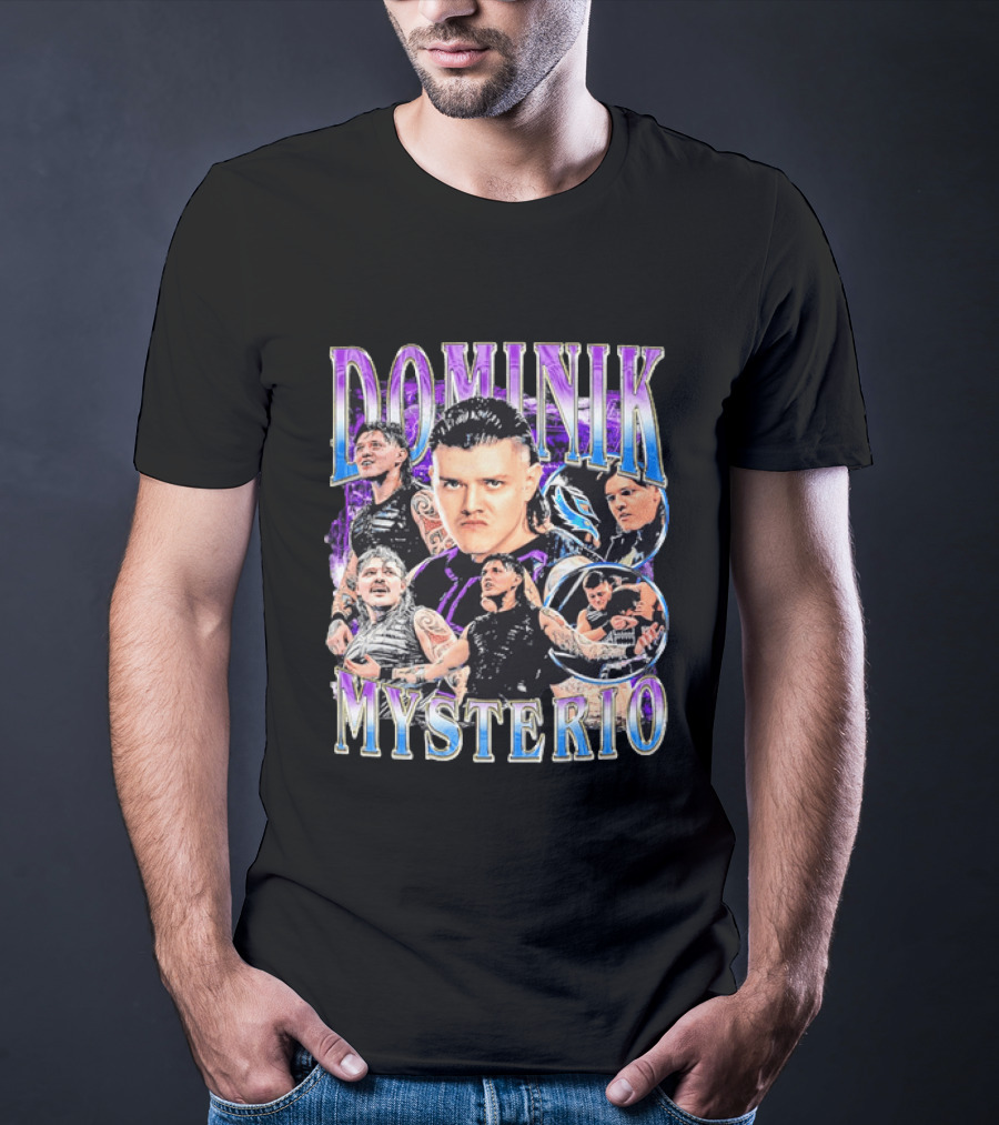 Dominik Mysterio Wrestler Photo Collage Metallic Gradient T-Shirt