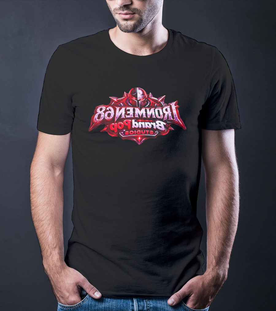 Ironmen 68 Brand Pop Studios Armored Knight Helmet Red Glowing Eyes T-Shirt