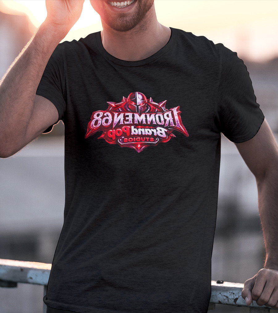 Ironmen 68 Brand Pop Studios Armored Knight Helmet Red Glowing Eyes T-Shirt