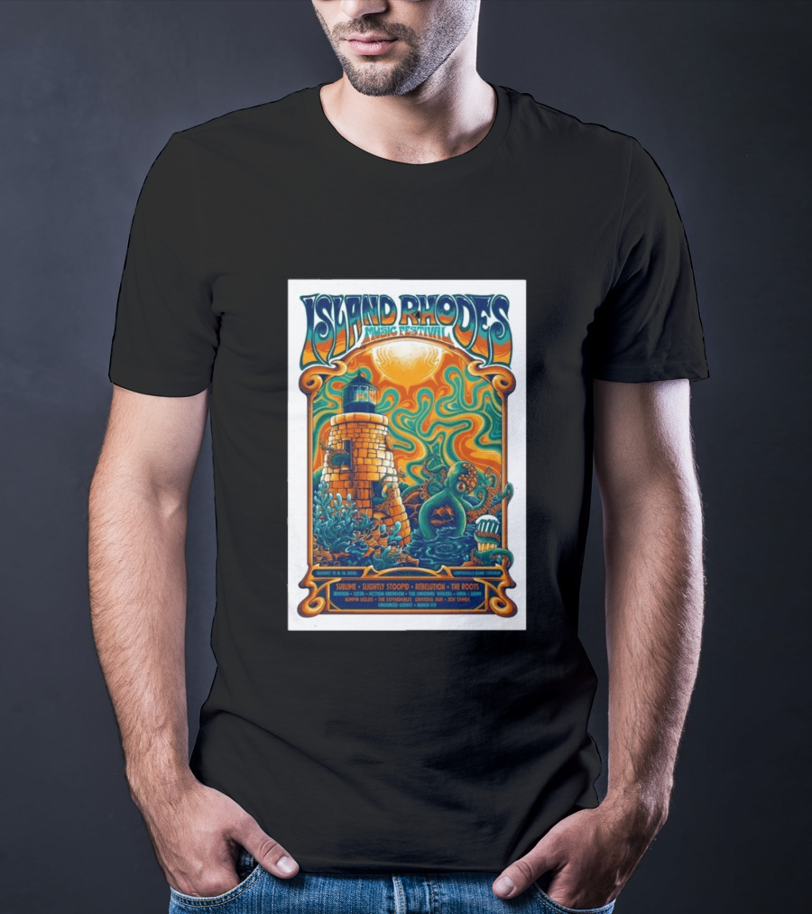 Island Rhodes Music Festival 2026 Lighthouse Octopus Art Pawtucket Rhode Island Sublime Slightly Stoopid August 15 16 T-Shirt