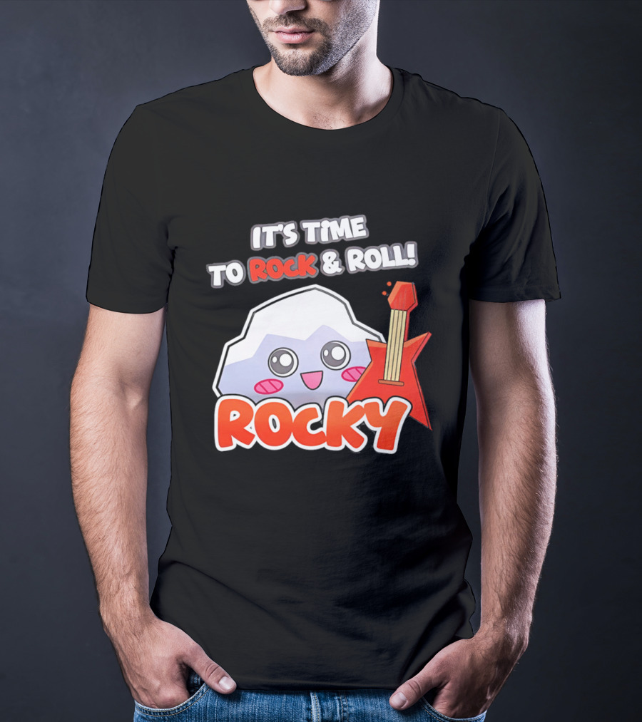 It's Time To Rock And Roll Rocky Rock With Guitar Cute Cartoon T-Shirt