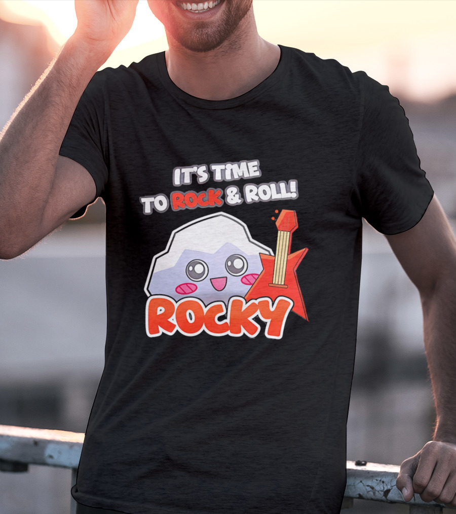 It's Time To Rock And Roll Rocky Rock With Guitar Cute Cartoon T-Shirt