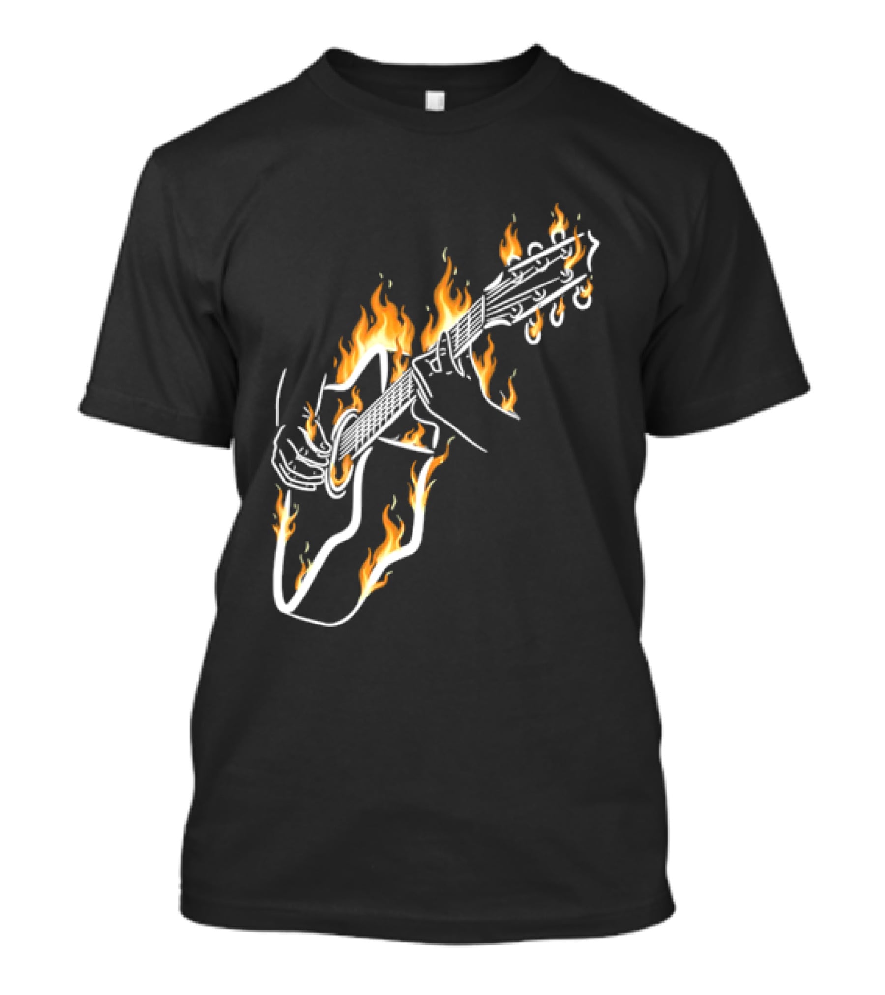 Musician Hands Flaming Acoustic Guitar White Line Artistry T-Shirt