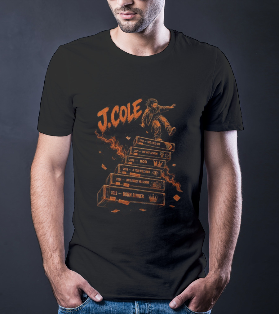 J Cole The Fall Off Tour 2013 Born Sinner 2014 Forest Hills Drive 2016 4 Your Eyez Only KOD 2021 The Off Season Hip Hop Rap Music T-Shirt