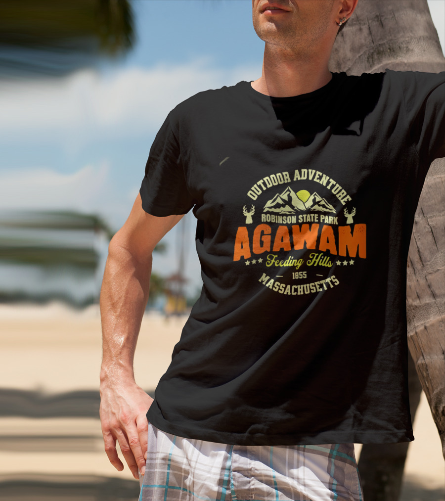 Outdoor Adventure Robinson State Park Agawam Feeding Hills 1855 Massachusetts Mountain Sun Deer T-Shirt
