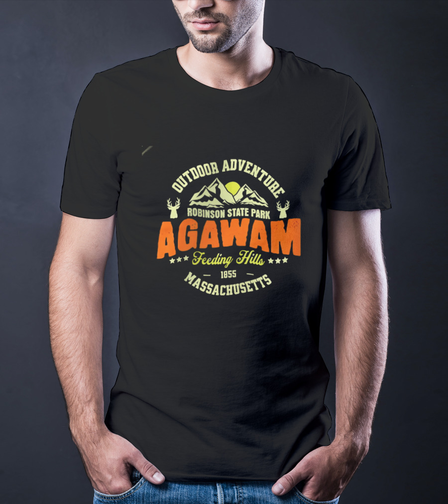 Outdoor Adventure Robinson State Park Agawam Feeding Hills 1855 Massachusetts Mountain Sun Deer T-Shirt