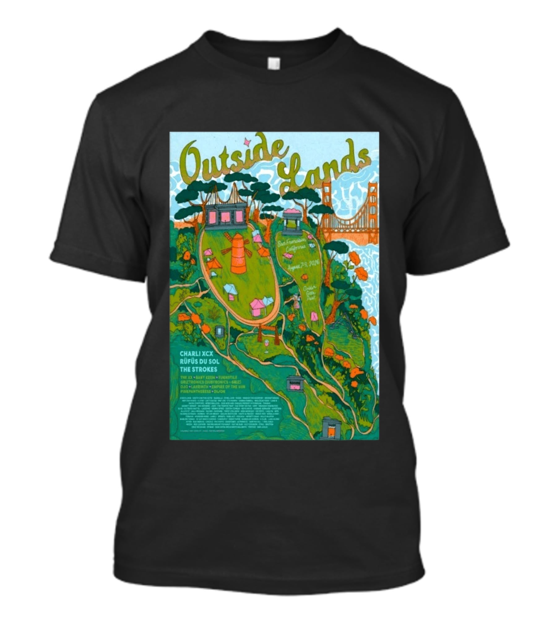 Outside Lands San Francisco August 7 9 2026 Golden Gate Park Charli XCX Rufus Du Sol The Strokes T-Shirt