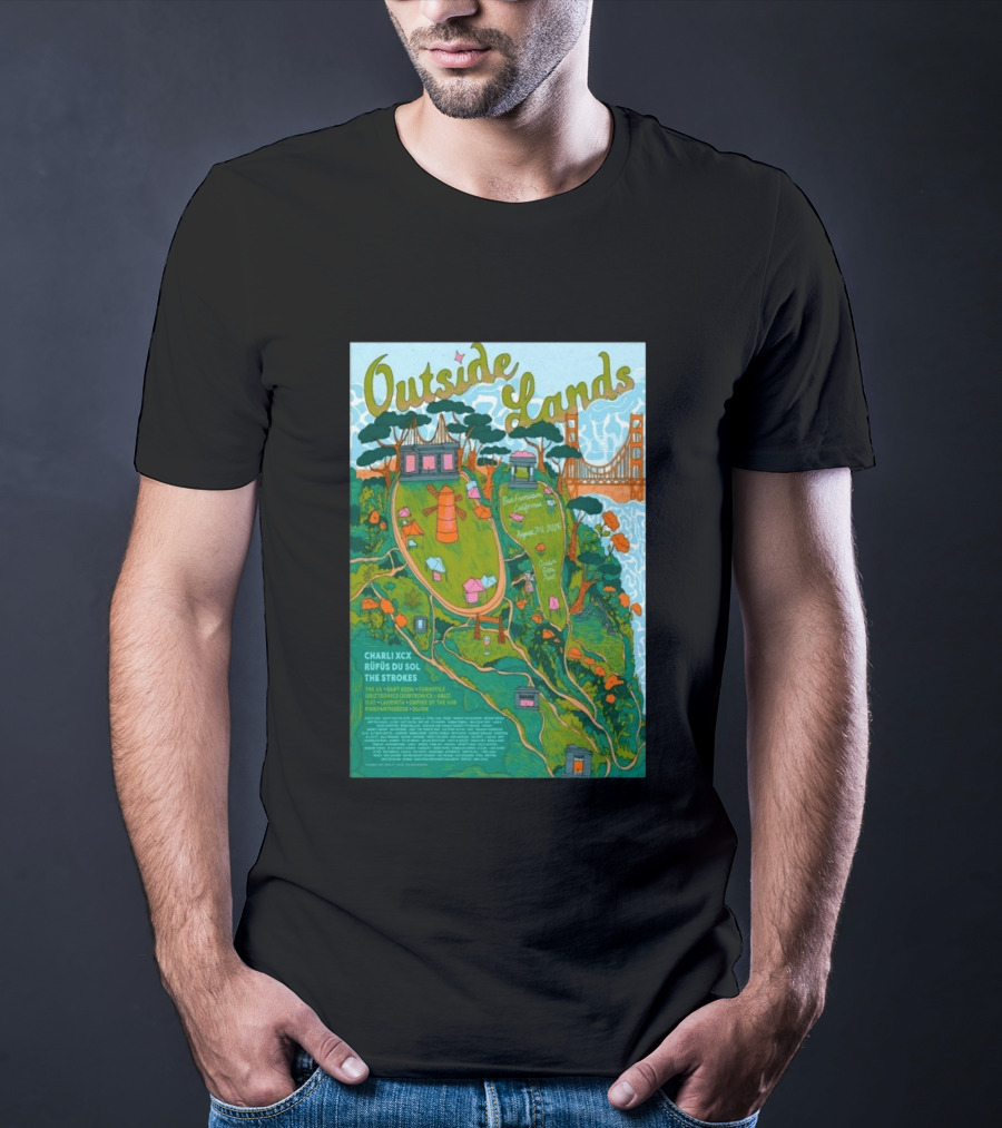 Outside Lands San Francisco August 7 9 2026 Golden Gate Park Charli XCX Rufus Du Sol The Strokes T-Shirt