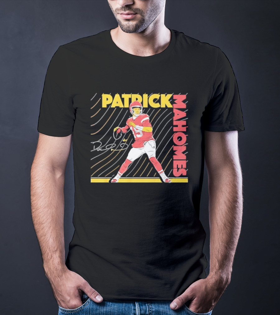 Patrick Mahomes Football Quarterback Signature Wavy Line T-Shirt