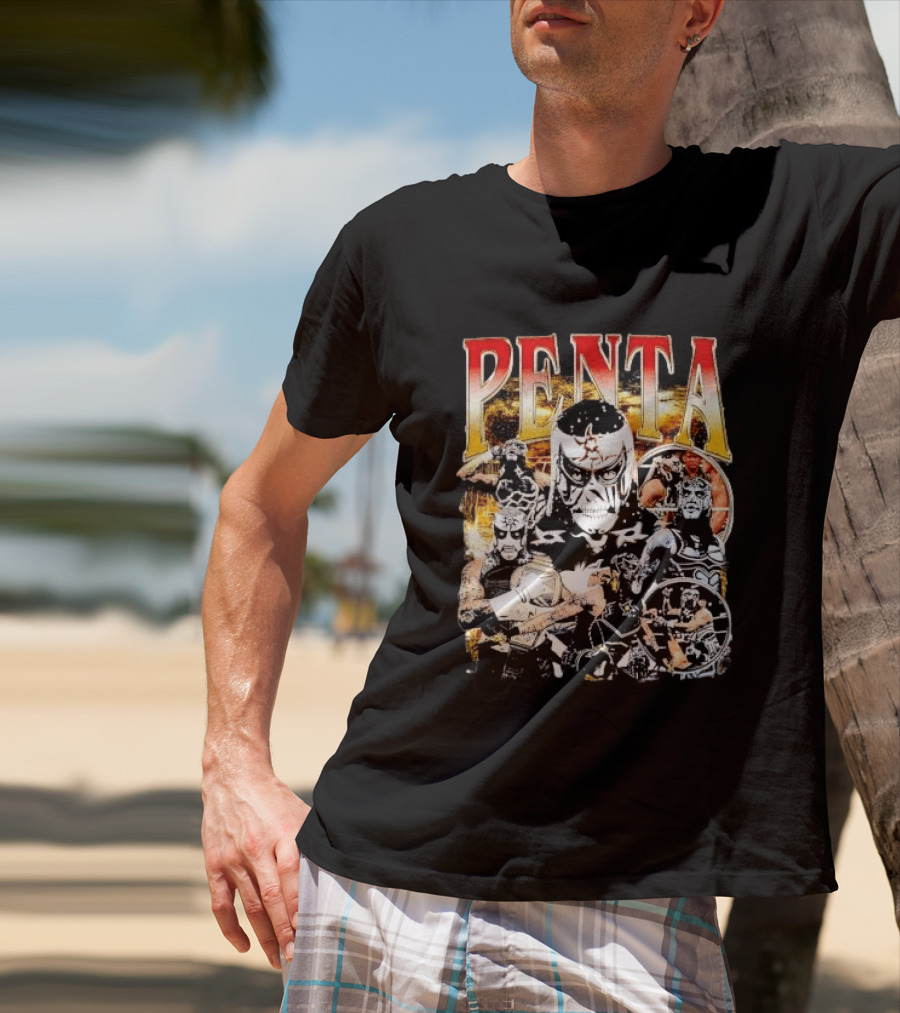 Penta Masked Luchador Wrestler Belt Photo Collage Bootleg T-Shirt