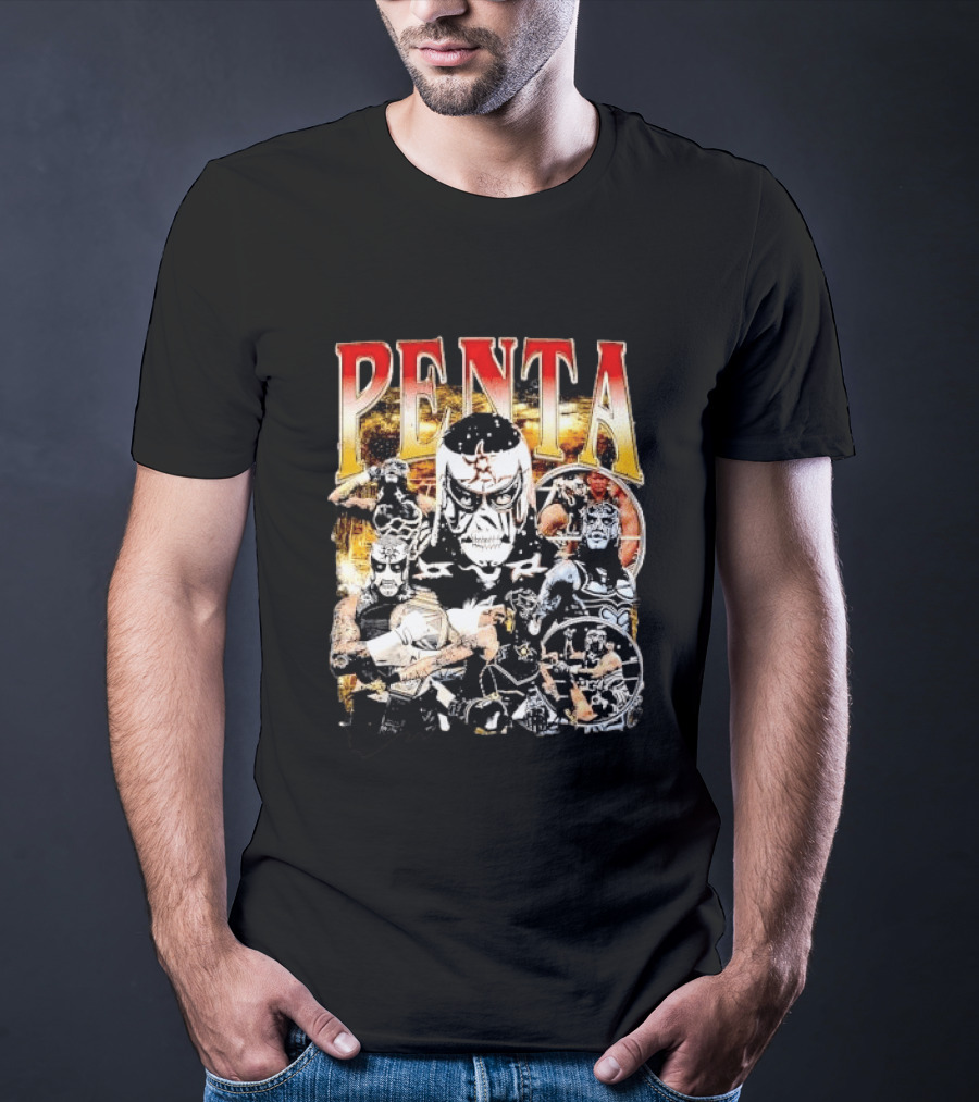 Penta Masked Luchador Wrestler Belt Photo Collage Bootleg T-Shirt