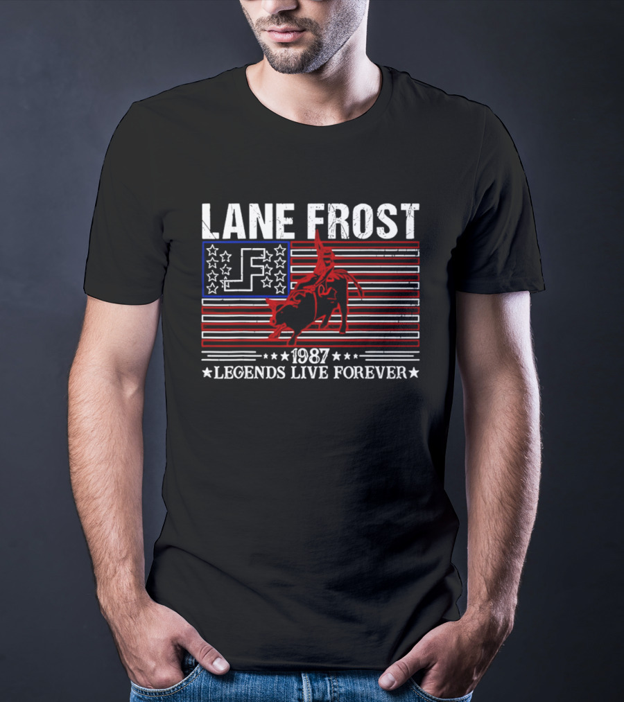 Lane Frost 1987 Legends Live Forever Rodeo US Flag T-Shirt