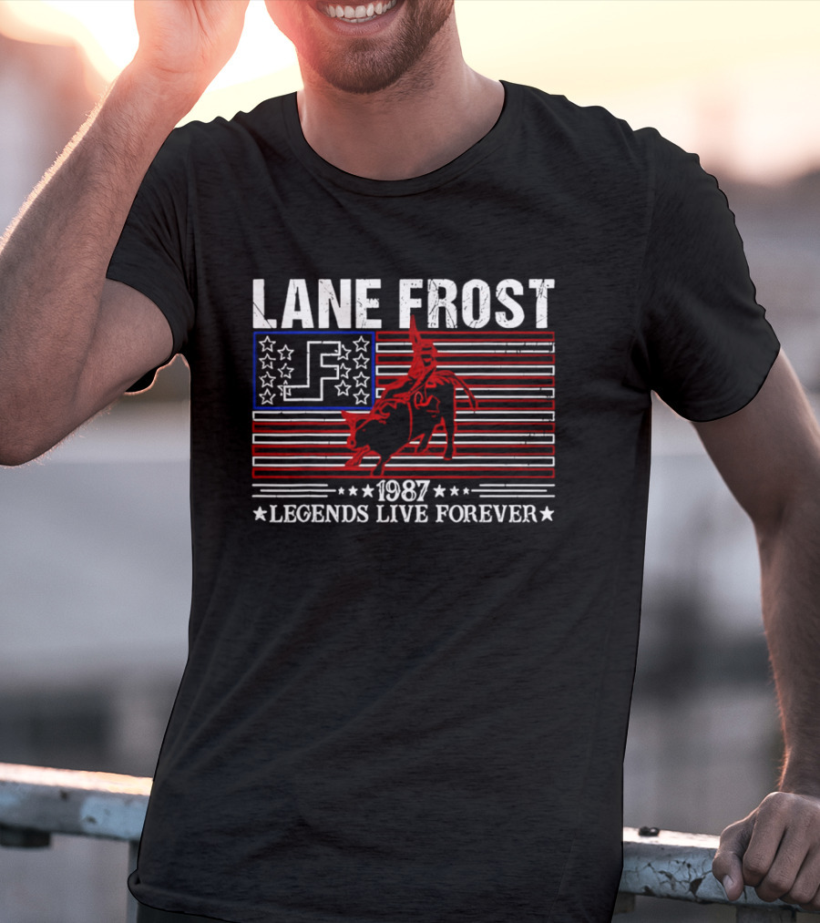 Lane Frost 1987 Legends Live Forever Rodeo US Flag T-Shirt