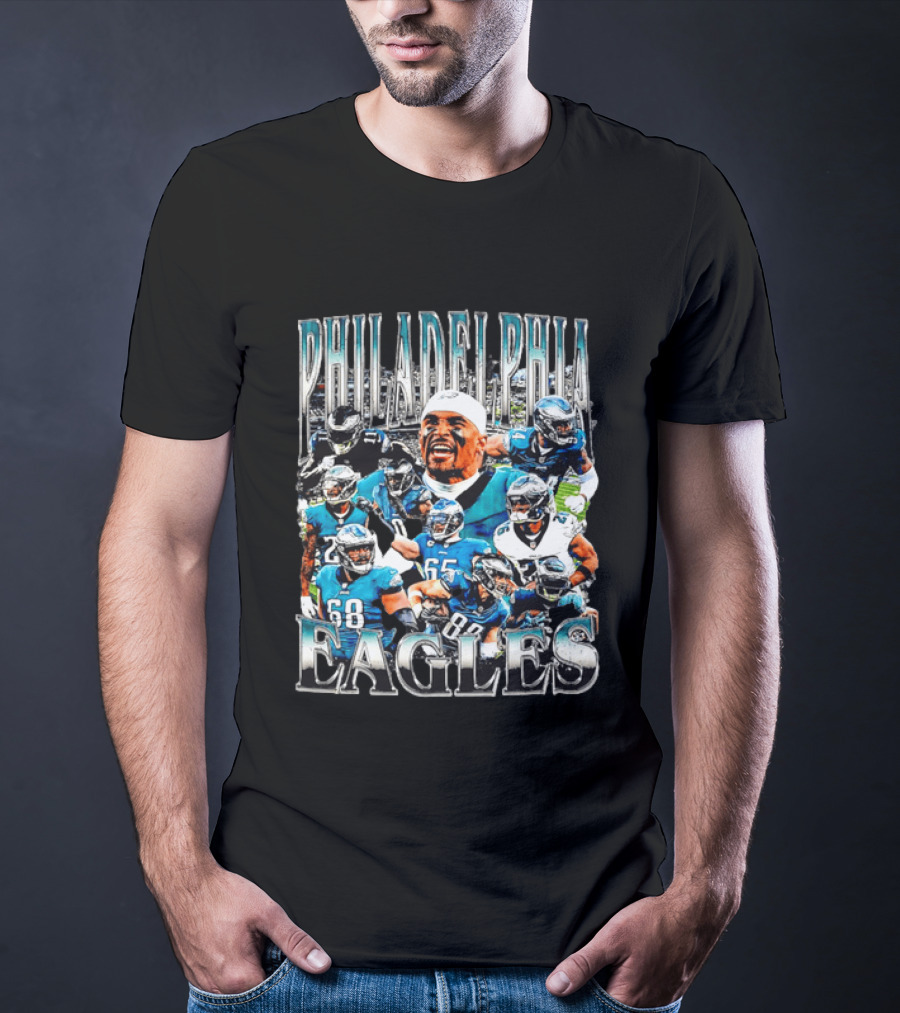 Philadelphia Eagles Player Photo Collage Screaming Metallic Bootleg T-Shirt
