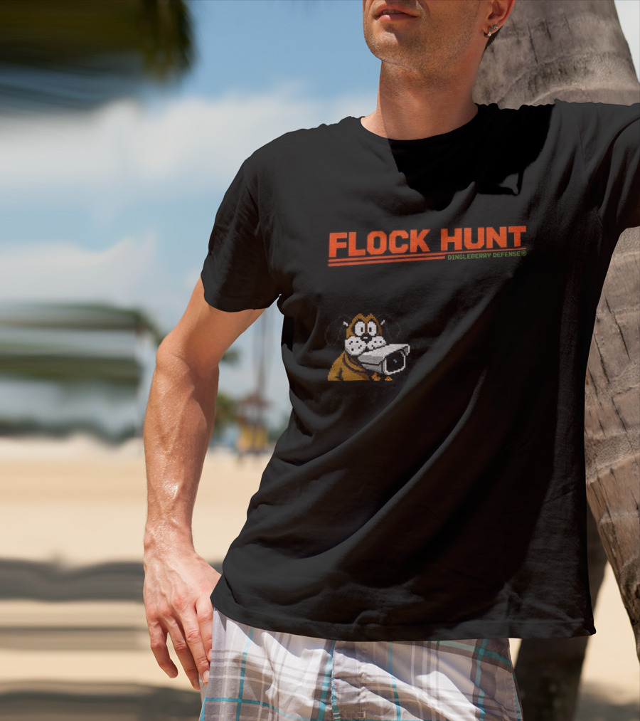 Flock Hunt Pixelated Canine Dingleberry Defense Security Camera T-Shirt