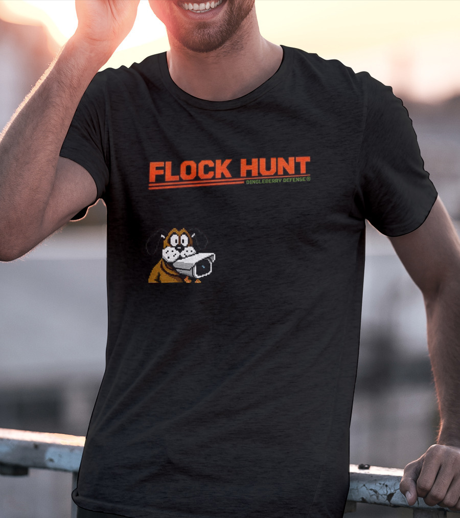 Flock Hunt Pixelated Canine Dingleberry Defense Security Camera T-Shirt
