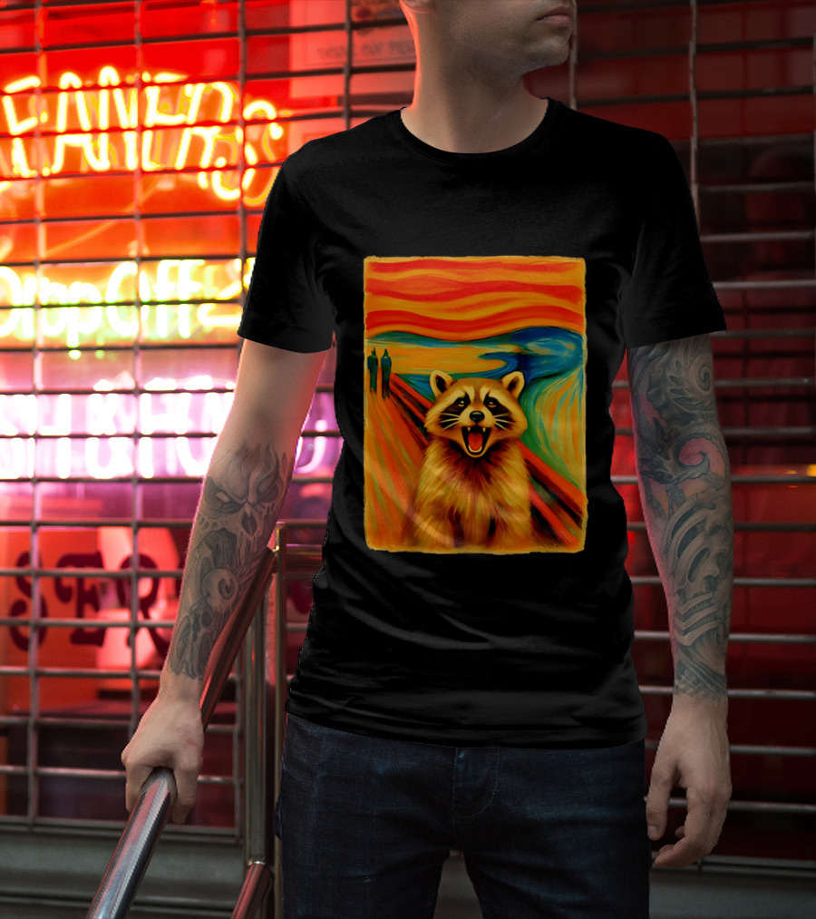 Raccoon The Scream Edvard Munch Painting Mashup T-Shirt