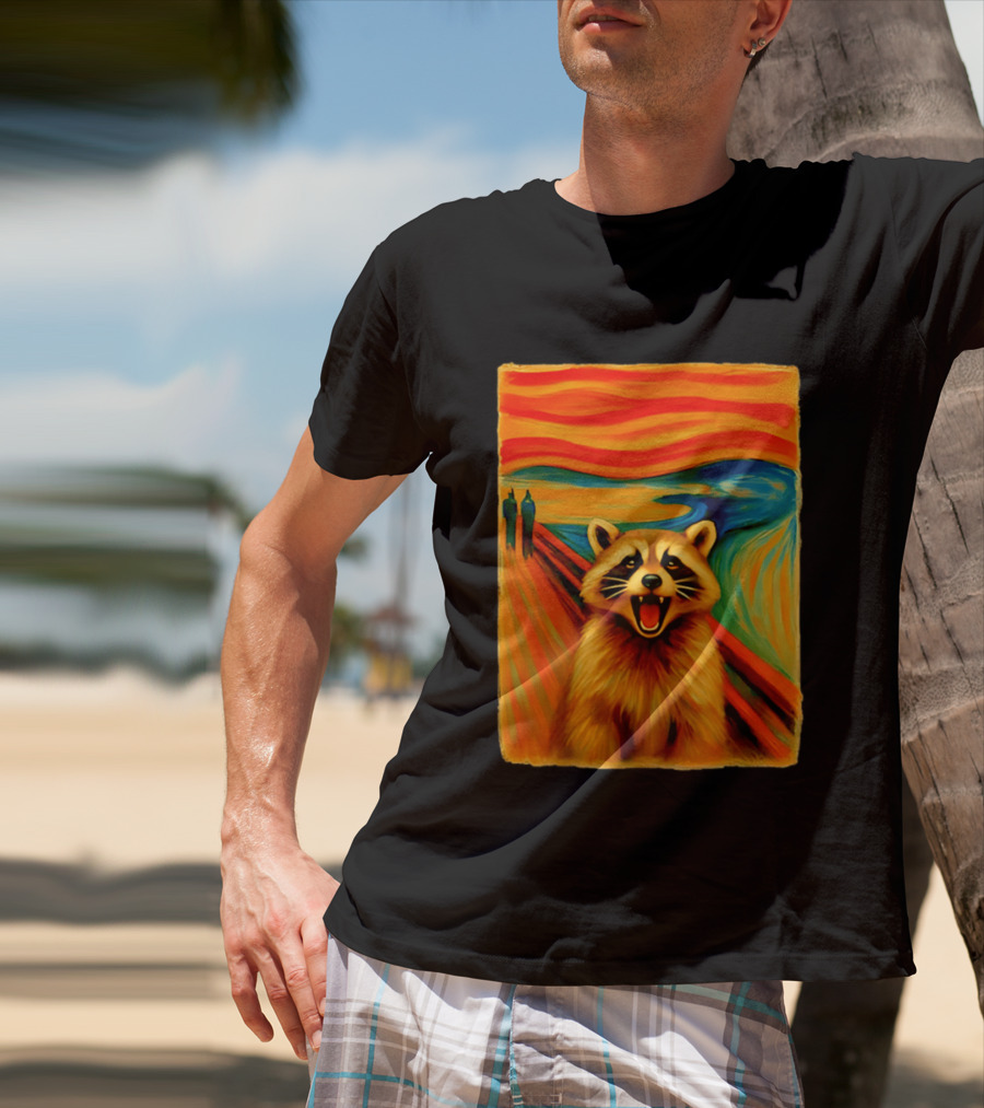 Raccoon The Scream Edvard Munch Painting Mashup T-Shirt