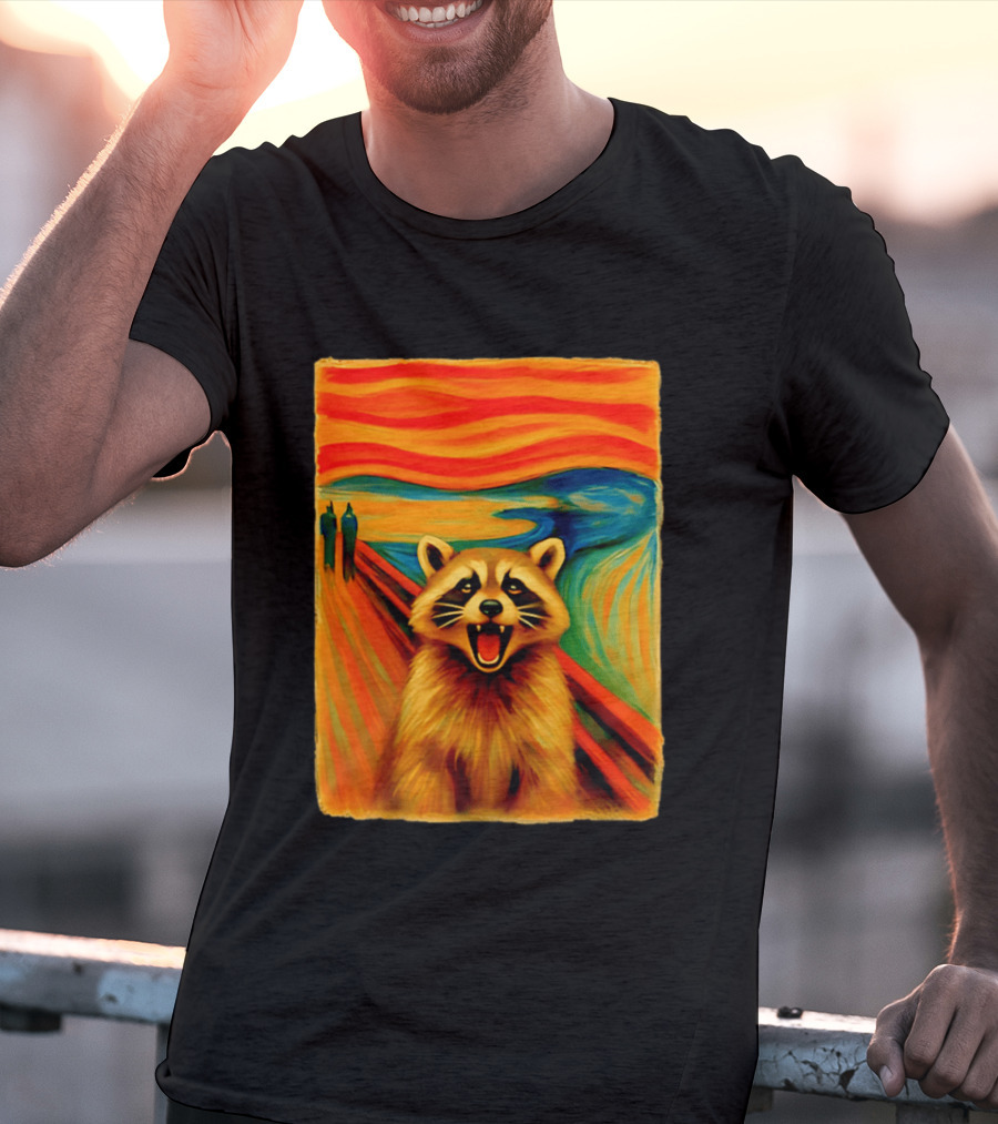 Raccoon The Scream Edvard Munch Painting Mashup T-Shirt