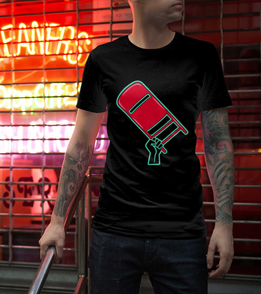 Rebellious Raised Fist Holding Red Chair Protest T-Shirt