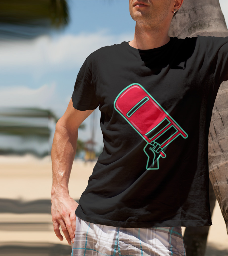 Rebellious Raised Fist Holding Red Chair Protest T-Shirt