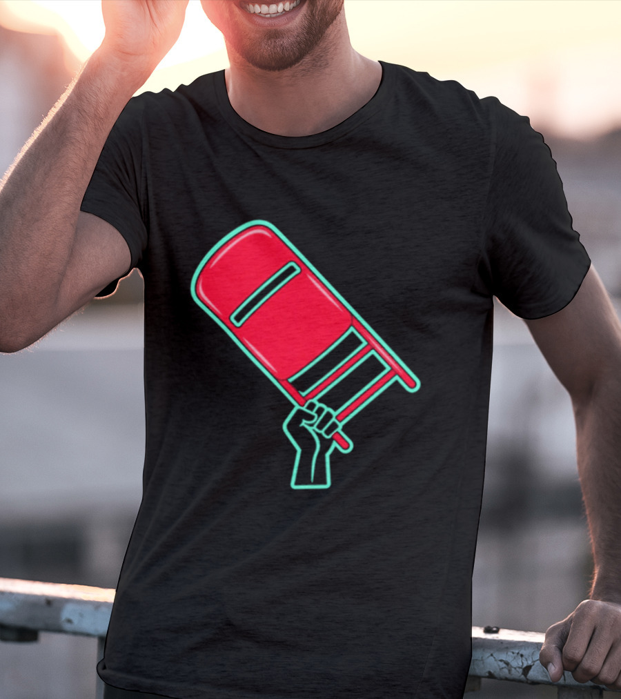 Rebellious Raised Fist Holding Red Chair Protest T-Shirt