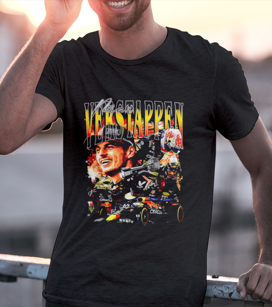 Max Verstappen Red Bull Racing F1 Driver Trophy Car Photo Collage T-Shirt