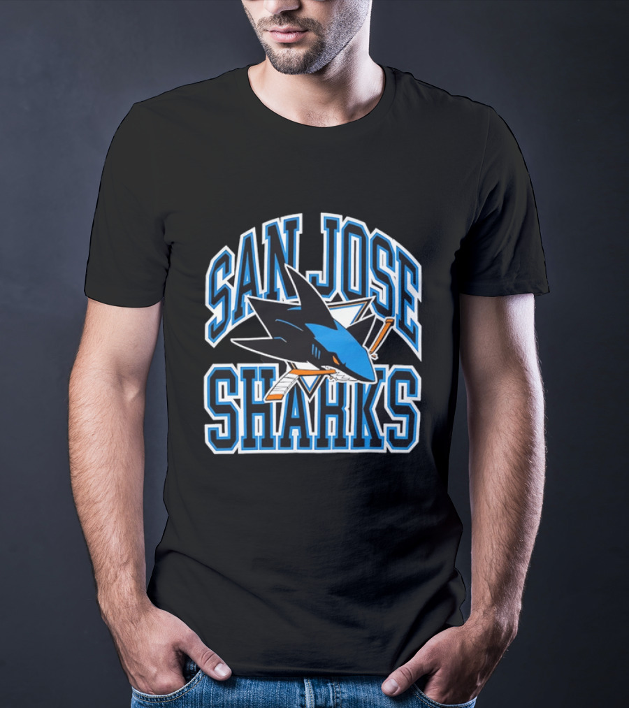 San Jose Sharks Biting Broken Hockey Stick Triangle NHL T-Shirt