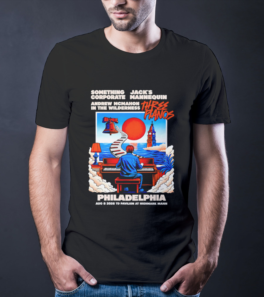 Something Corporate Jack's Mannequin Andrew McMahon Three Pianos Philadelphia Aug 08 2026 T-Shirt