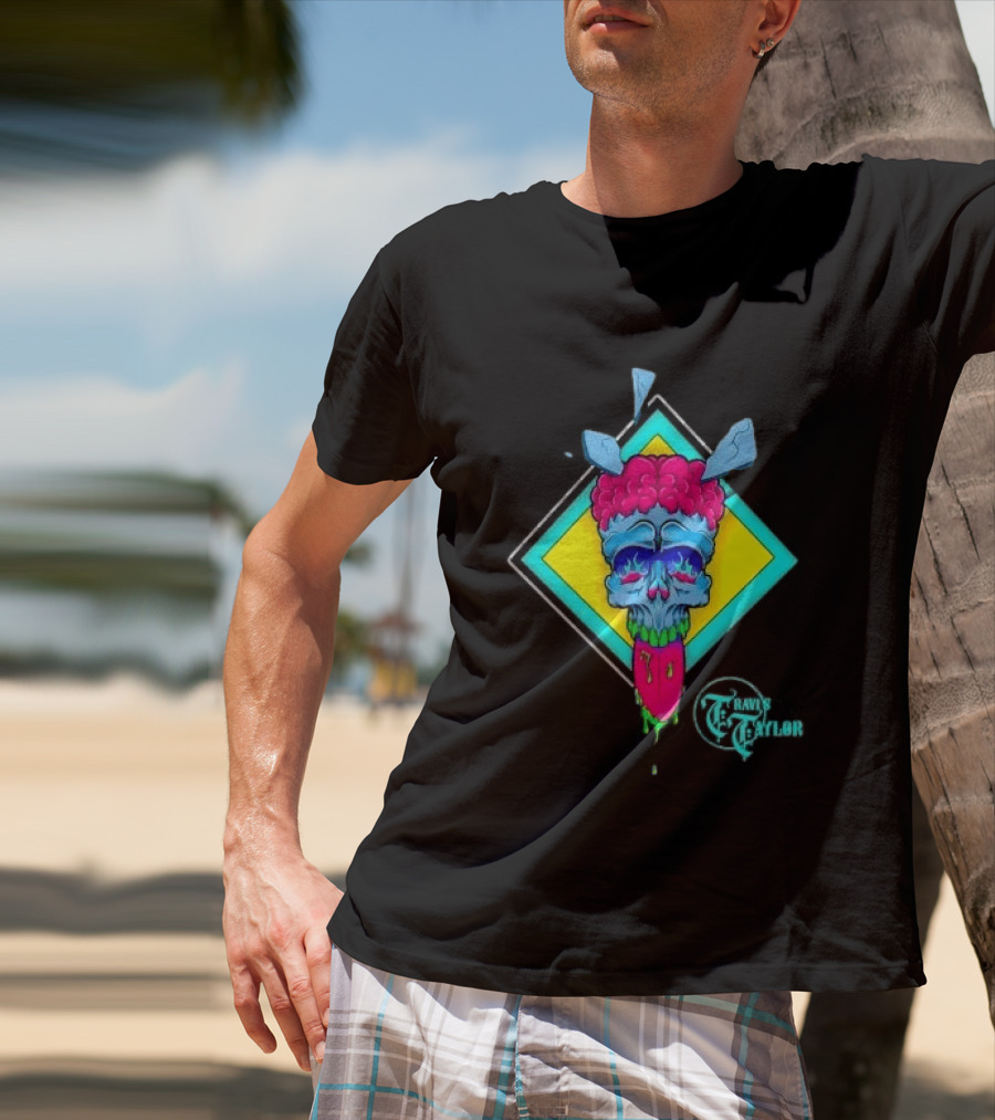 Travis Taylor Neon Skull Pink Brain Green Slime Tongue Diamond Geometric T-Shirt
