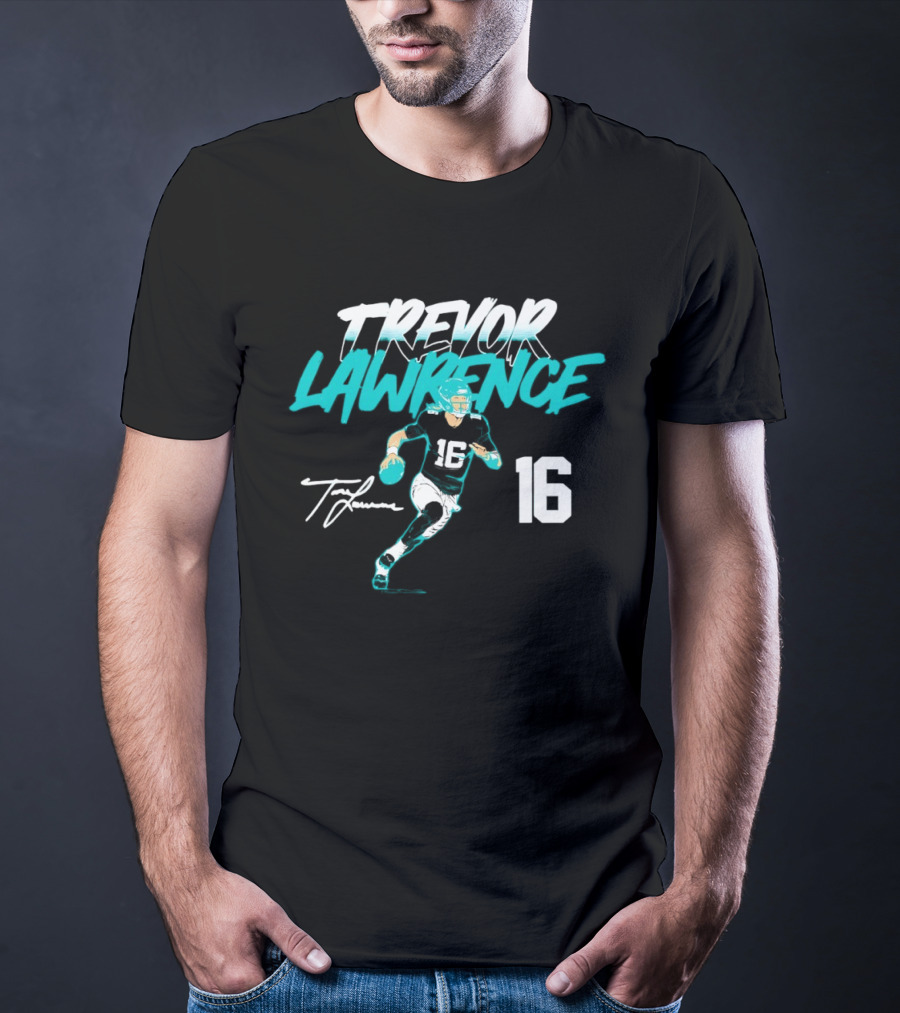 Trevor Lawrence No 16 Jaguars Signature Style Football 2026 T-Shirt