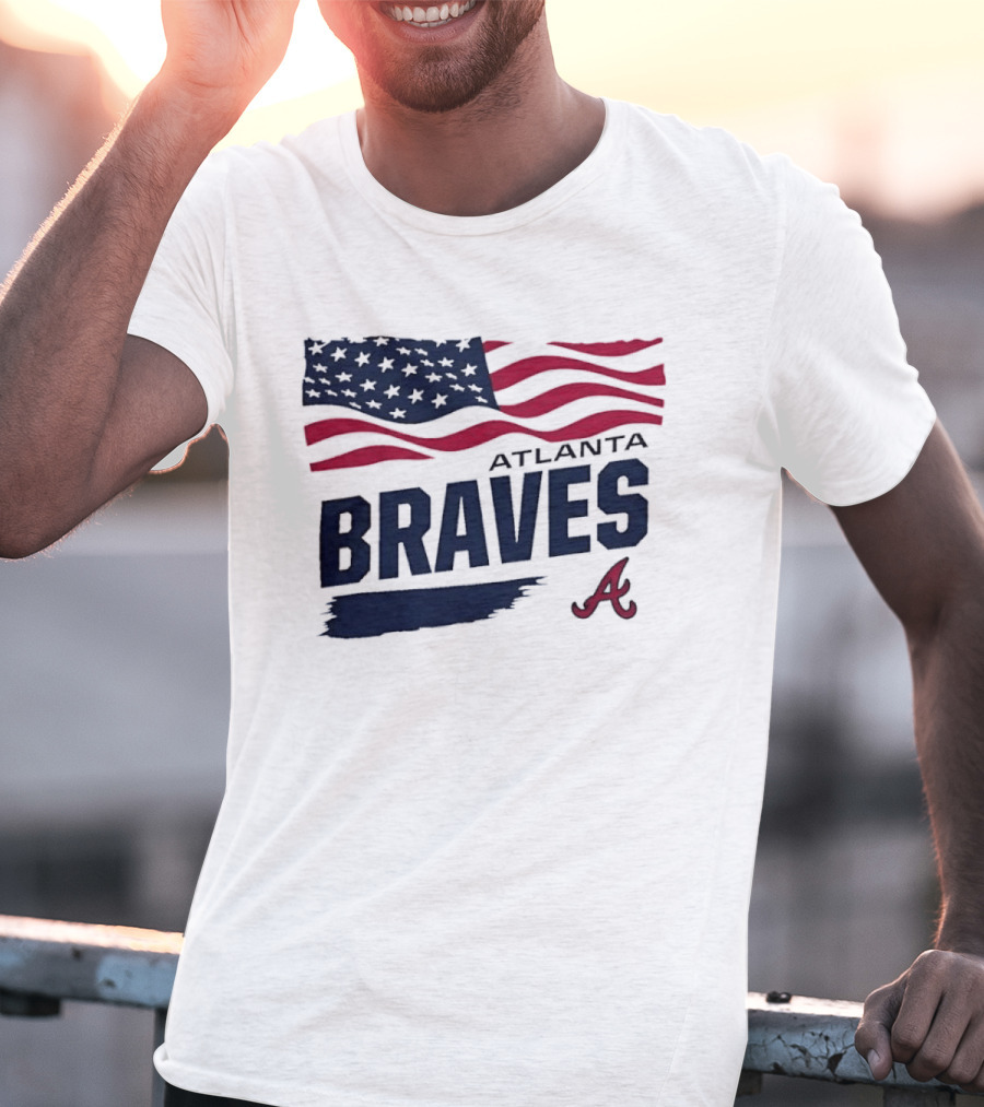 Atlanta Braves Waving American Flag Brushstroke MLB T-Shirt
