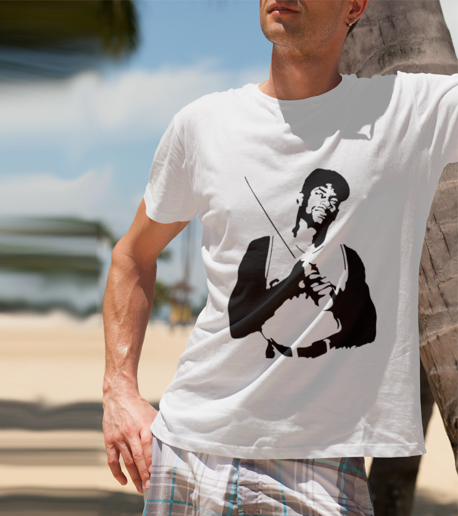 Black And White Stencil Baseball Batter Holding Bat T-Shirt