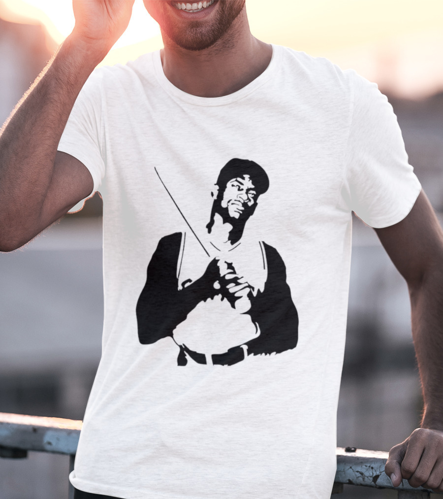 Black And White Stencil Baseball Batter Holding Bat T-Shirt