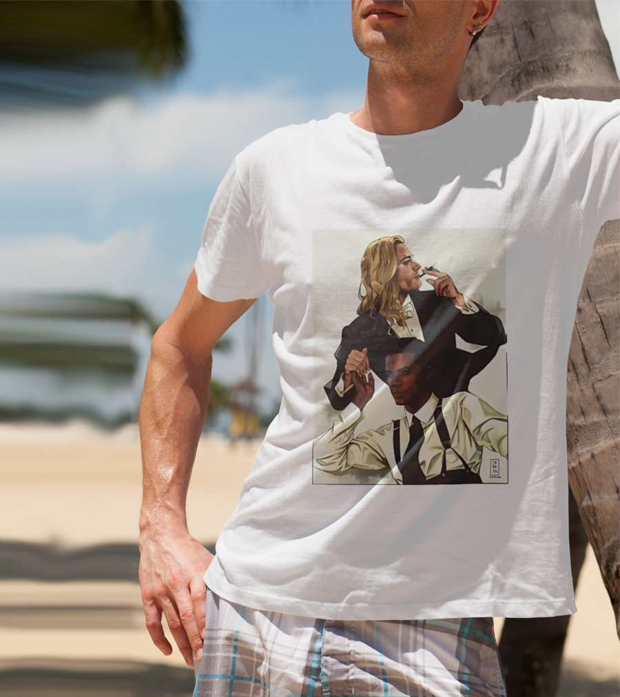 Blonde Tuxedo Smoking Dark Hair Suspenders Duo T-Shirt