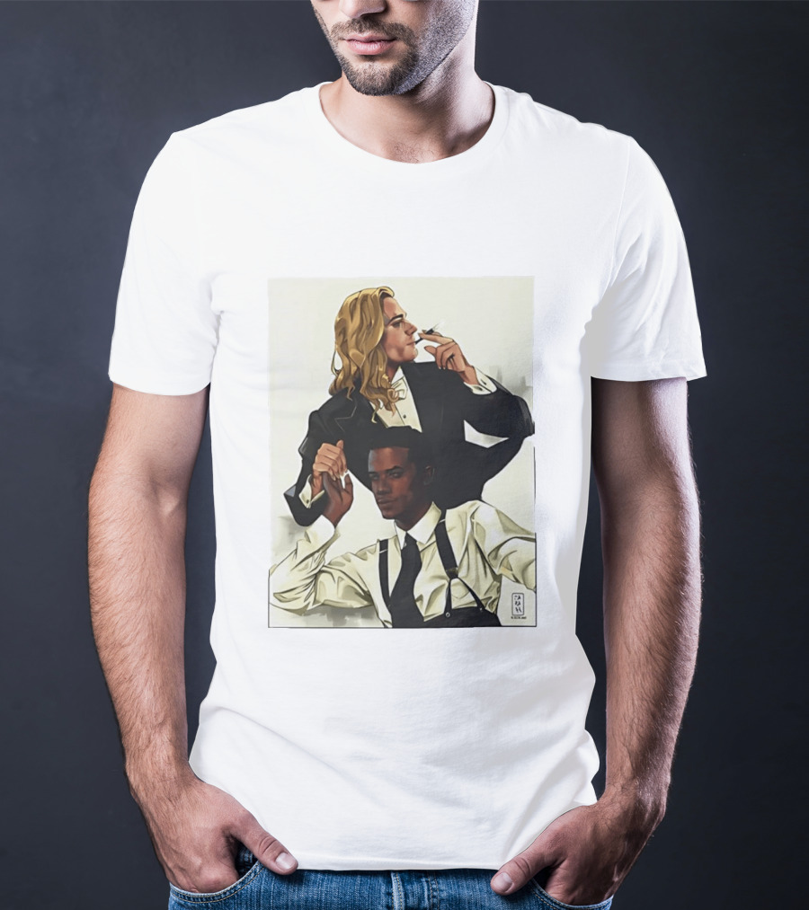 Blonde Tuxedo Smoking Dark Hair Suspenders Duo T-Shirt