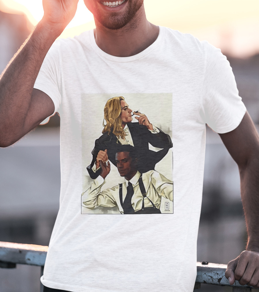 Blonde Tuxedo Smoking Dark Hair Suspenders Duo T-Shirt