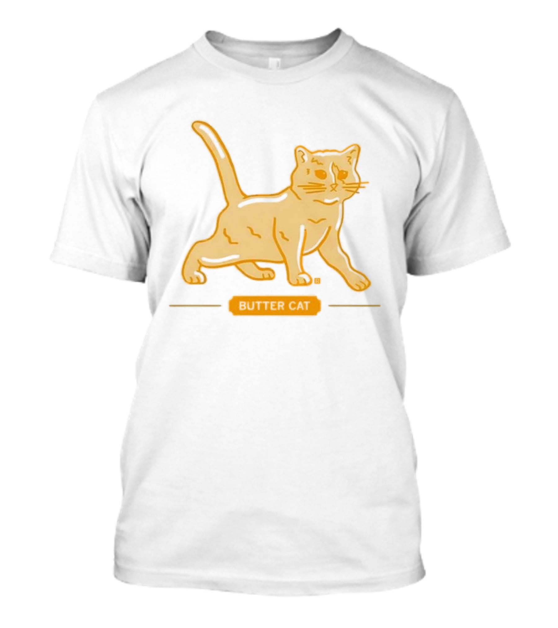 Butter Cat Yellow Orange Cartoon Walking Feline Line T-Shirt