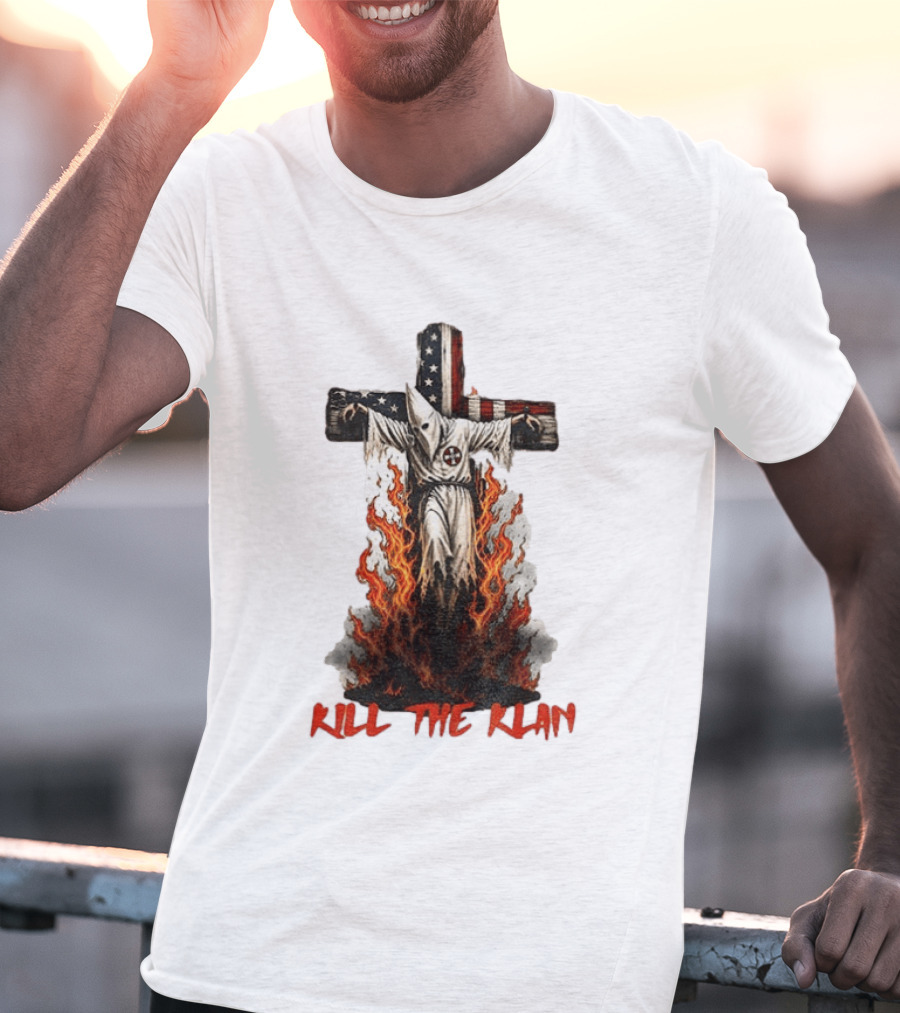 Ku Klux Klan Burning American Flag Cross Kill The Klan T-Shirt